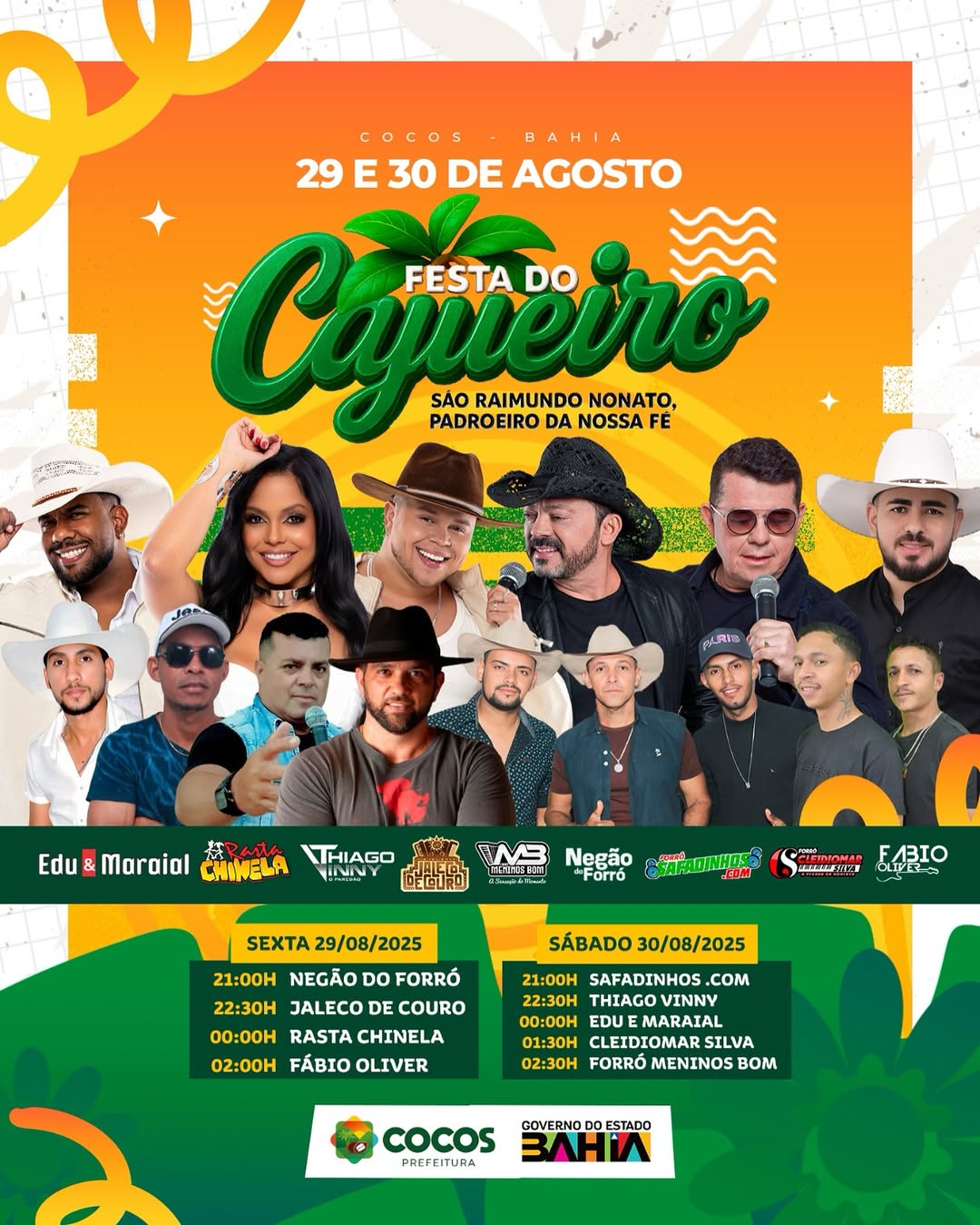 GRANDES ATRAÇÕES E TALENTOS LOCAIS VÃO ANIMAR A FESTA DO CAJUEIRO