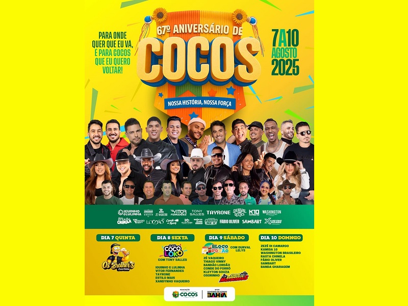 VEM AÍ O FESTIVAL AGOSTÃO 2025! COCOS COMPLETA 67 ANOS